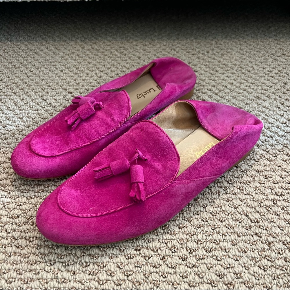 Italian pink suede loafers flats
